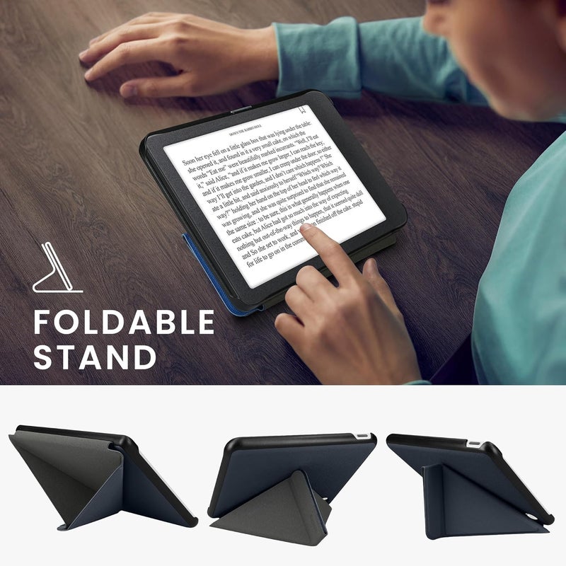 kwmobile Origami Case Compatible with Kobo Libra Colour Case - Slim PU Leather Cover with Stand - Dark Blue - Image 4